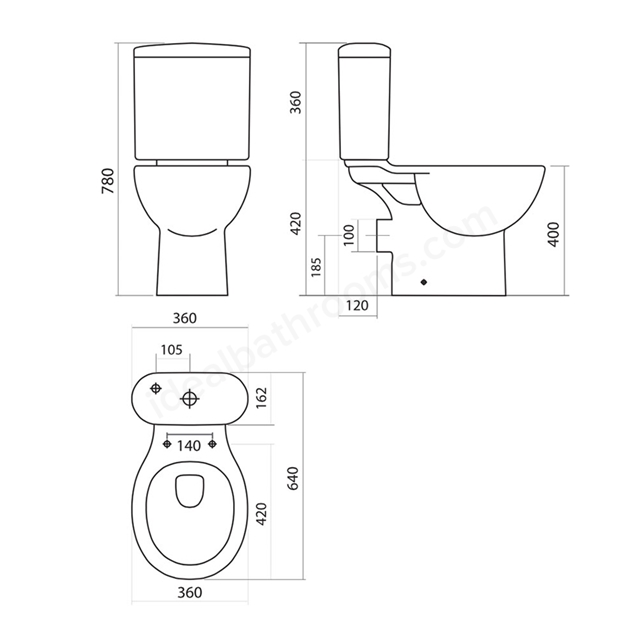 Oakham Ocean Close Coupled Toilet Pan with Push Button D/F Cistern and Toilet Seat - White
