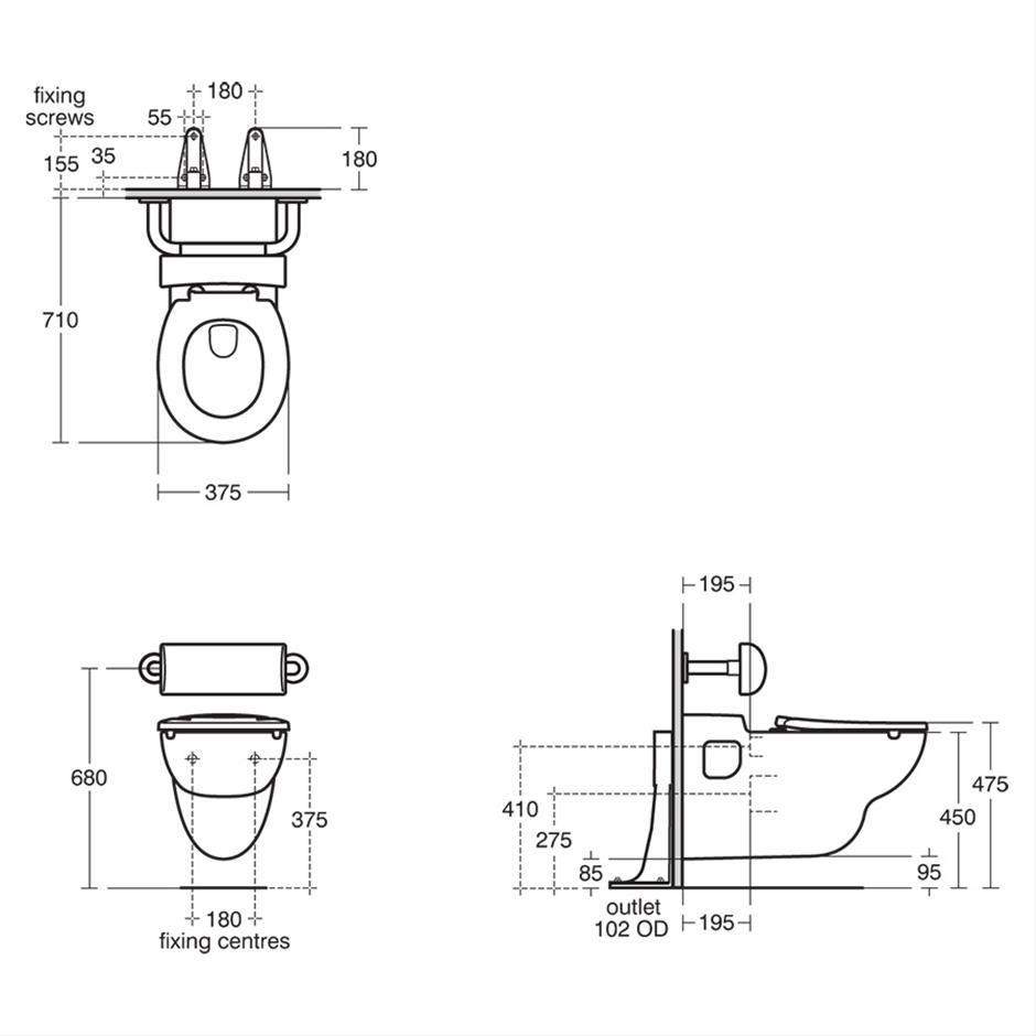 Armitage Shanks HBN 00-10 HTM64 WC HD Contour 21 Wall Hung 70cm Projection Toilet ONLY - White - S3077HY