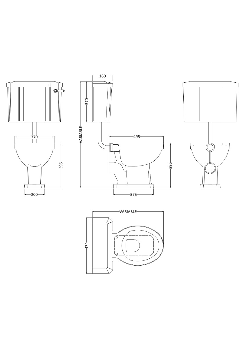 Launde Abbey Richmond Low Level Pan with Cistern and Flush Pipe Kit - White