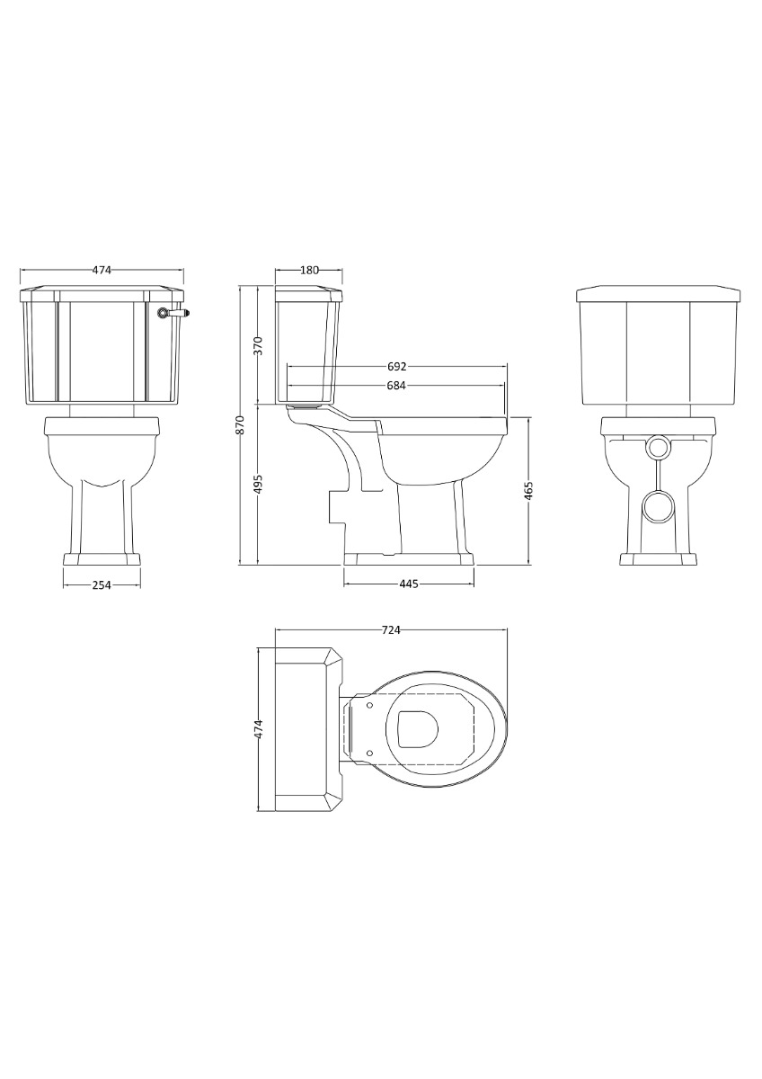 Launde Abbey Richmond Comfort Height Close Coupled WC with Cistern - White