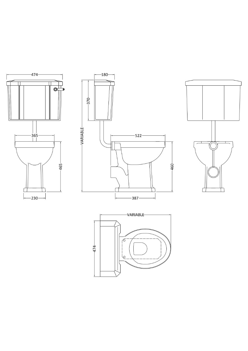 Launde Abbey Richmond Comfort Height Low Level WC andFlush Pipe - White