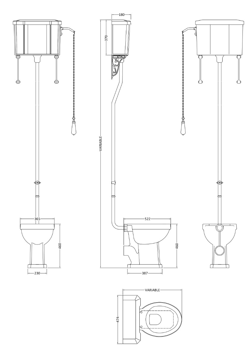 Launde Abbey Richmond Comfort Height High Level WC and Flush Pipe - White