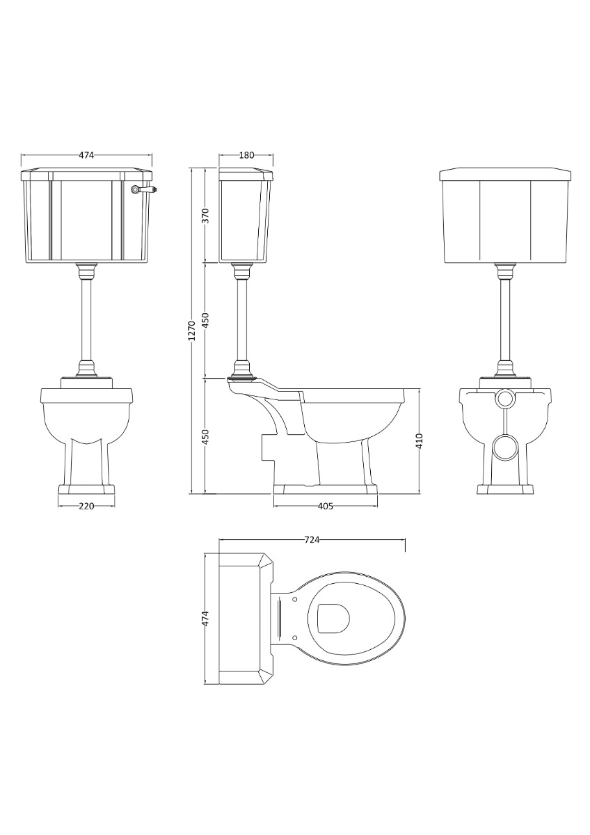 Launde Abbey Richmond Mid Level Pan Cistern and Flush Pipe Kit - White