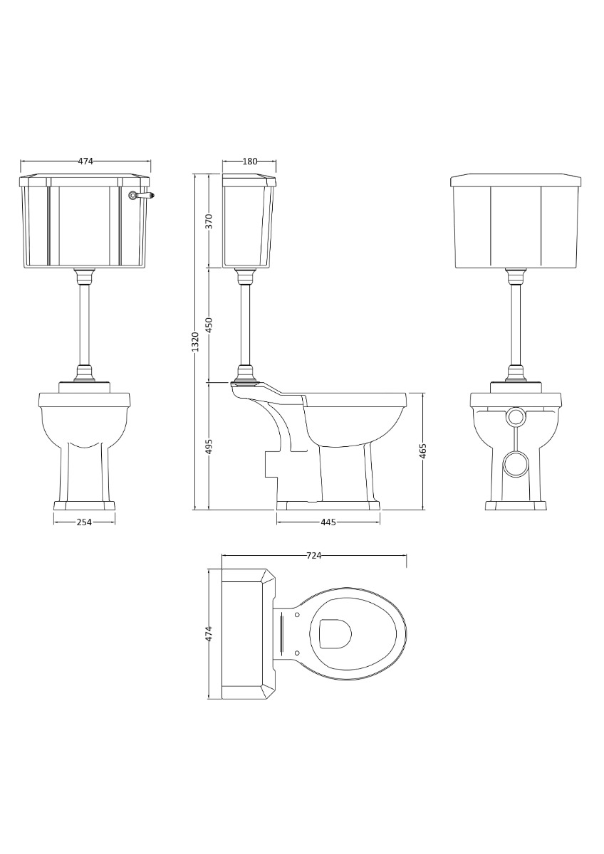 Launde Abbey Richmond Comfort Height Mid Level Pan with Cistern and Flush Pipe Kit - White
