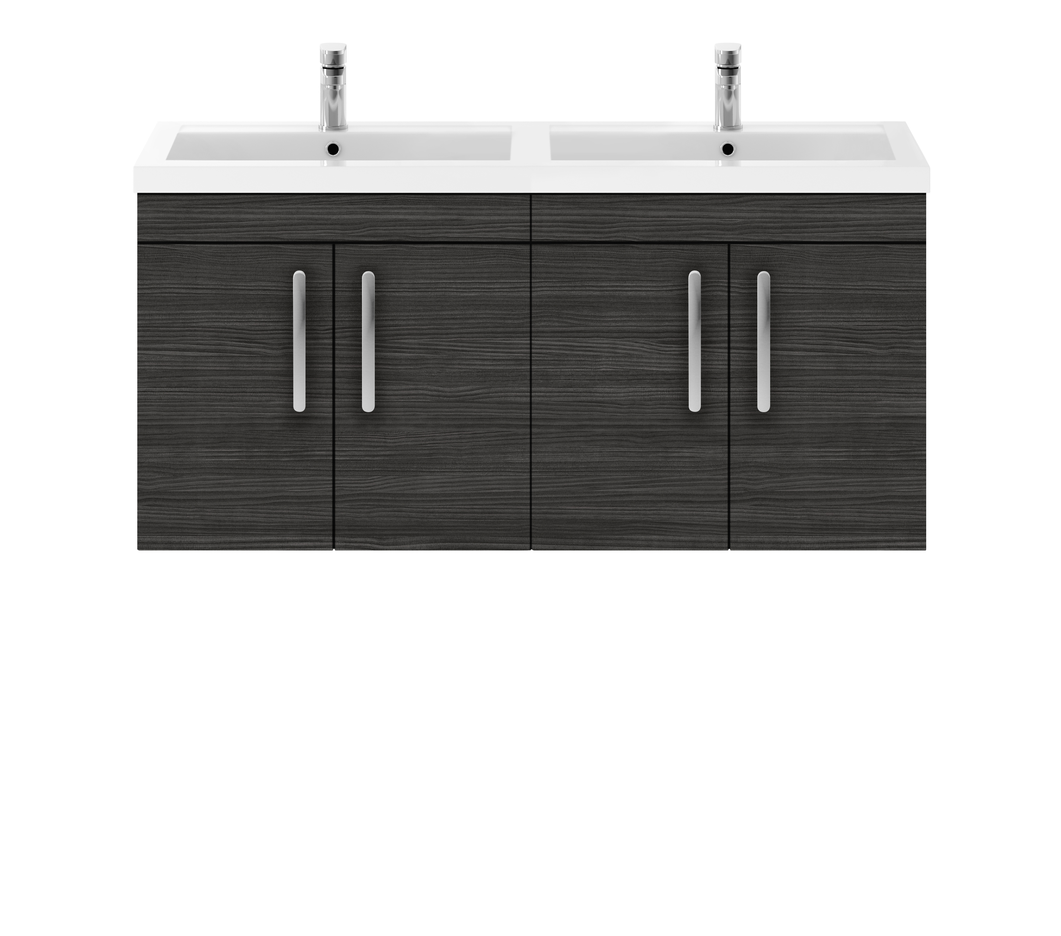 Nuie ATH033C Athena Modern Floor Standing Bathroom Double Vanity Sink Unit with Soft Close Drawers and Twin Basin Hacienda Black 1200mm 