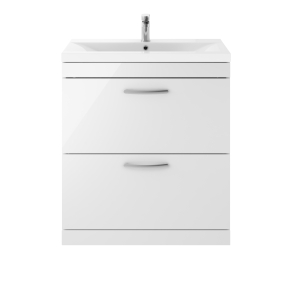 Nuie Athena Gloss White Contemporary 800 Floor Standing 2-Drawer Vanity With Basin 1 - ATH055A ATH055A