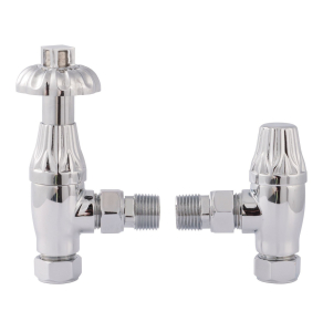 Bayswater Fluted Angled Thermostatic Radiator Valves Pair and Lockshield Chrome BAY1133