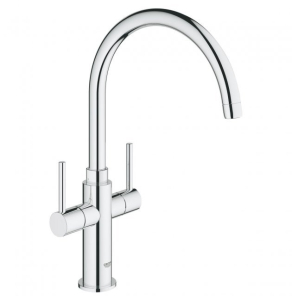 Grohe Ambi Dual Handle Deck Mounted Kitchen Sink Mixer Tap with Swivel Spout - Chrome - 30190000 30190000