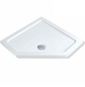 MX Elements Modern Anti-Slip Flat Top Pentagonal Shower Tray with Waste 900mm x 900mm - White - ASUAN ASUAN