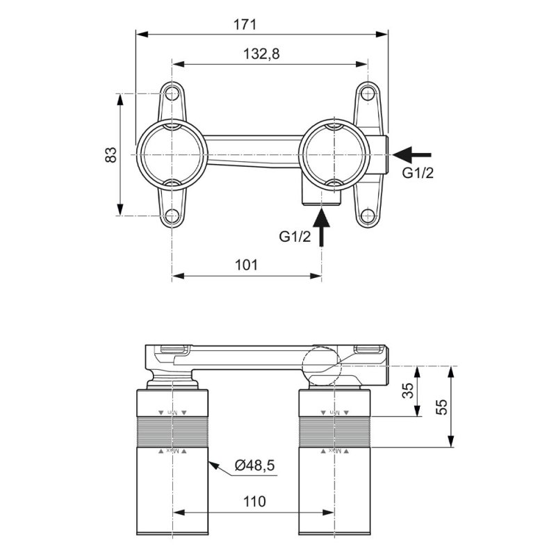 Ideal Standard Built-In Basin Mixer Kit 1 Horizontal - A1313NU