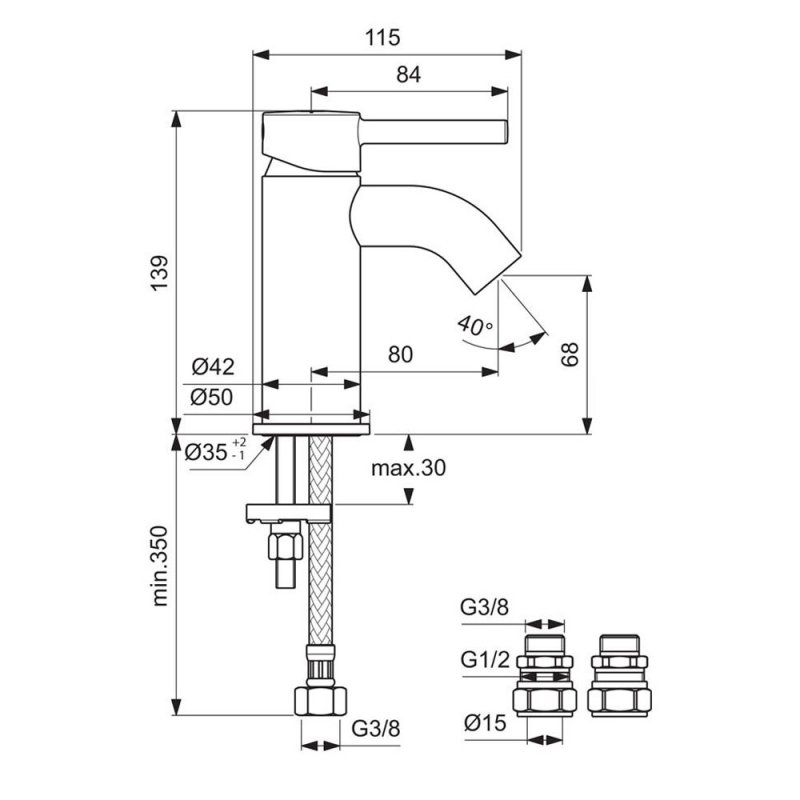 Ideal Standard Ceraline Chrome Mini Single Lever Basin Mixer No Waste - BC185AA