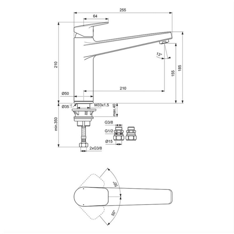 Ideal Standard Ceraplan Chrome Single Lever High Cast Spout Kitchen Mixer - BD328AA