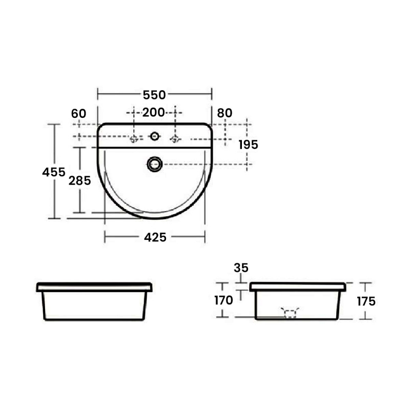 Ideal Standard Concept Arc 550mm White 1 Tap Hole Countertop Basin - E797601
