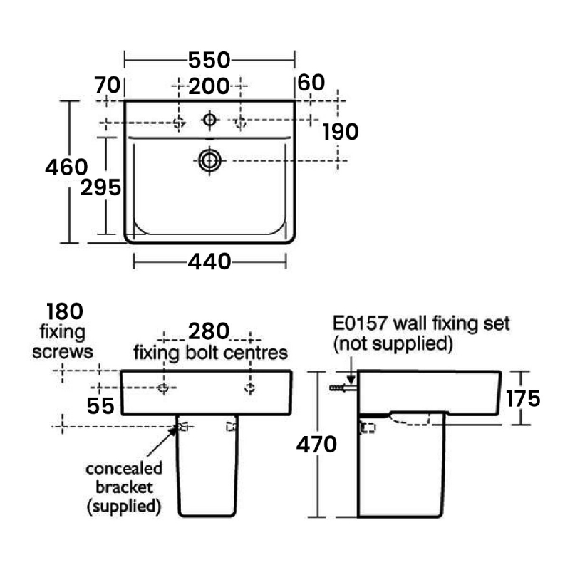 Ideal Standard Concept Cube 550mm White 1 Tap Hole Basin - E784201