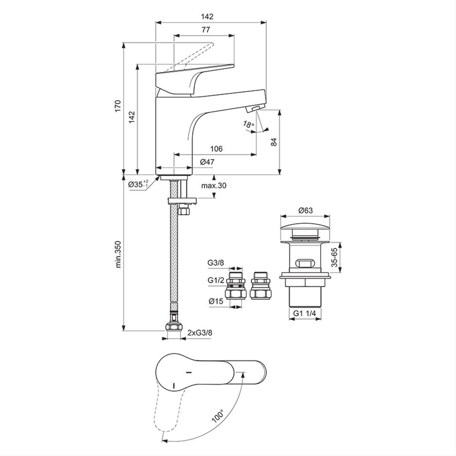 Ideal Standard Cerabase Single Lever Basin Mixer - Chrome - BD054AA