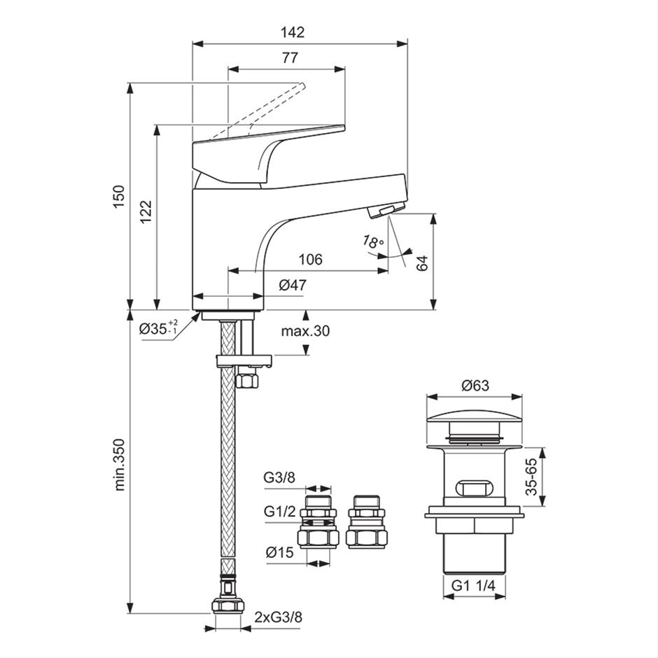 Ideal Standard Cerabase Single Lever Mini Basin Mixer - Chrome - BD454AA