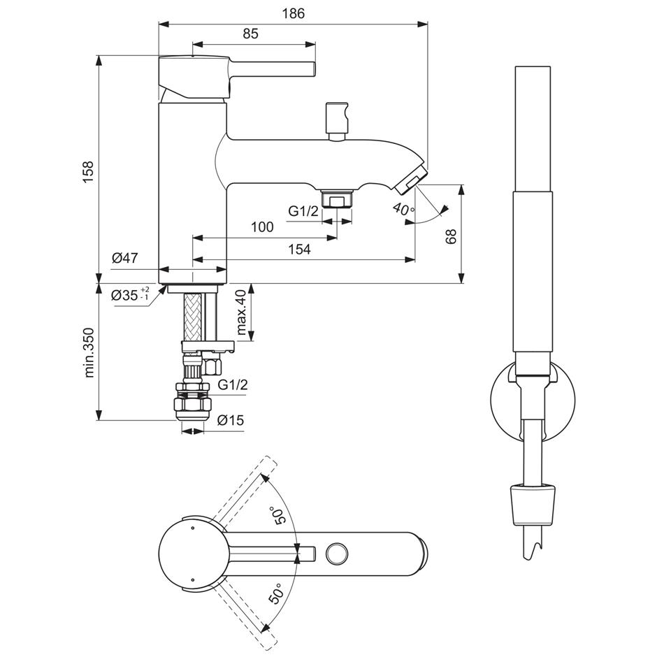 Ideal Standard Ceraline Chrome Single Lever 1 Hole Bath Shower Mixer - BC191AA
