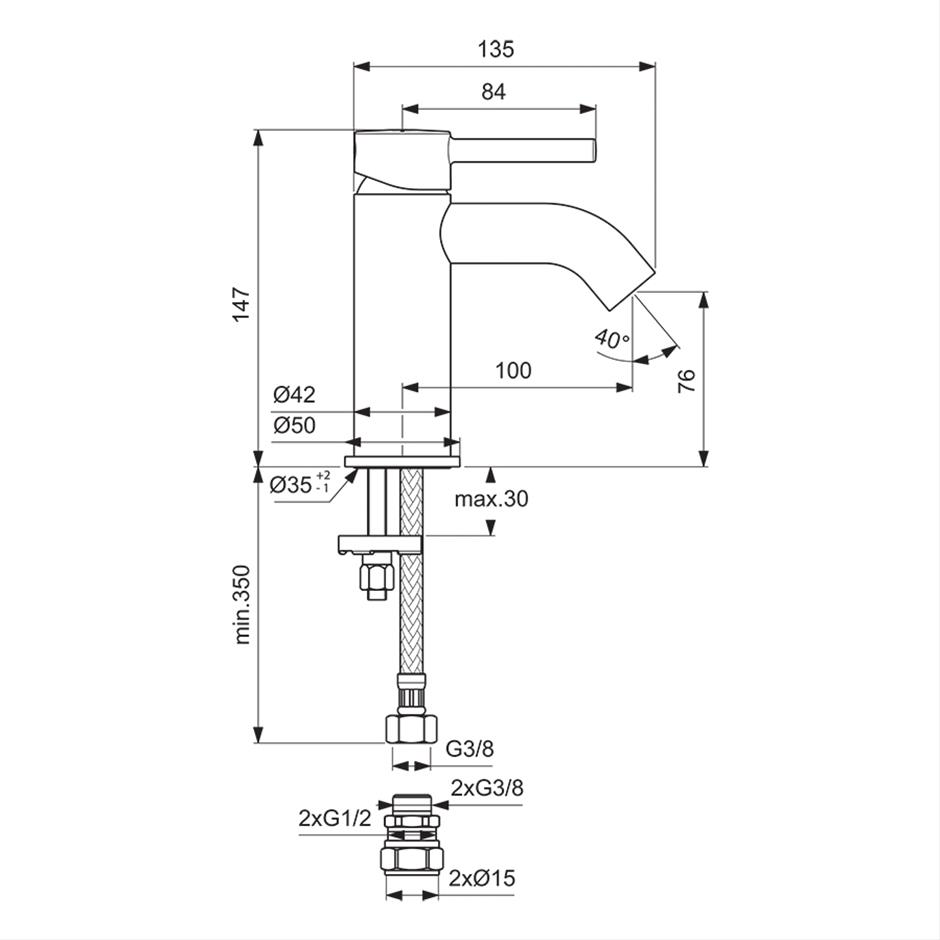 Ideal Standard Ceraline Single Lever Basin Mixer - Silk Black - BD136XG