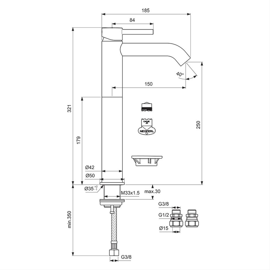 Ideal Standard Ceraline Single Lever Vessel Basin Mixer - Silk Black - BD365XG