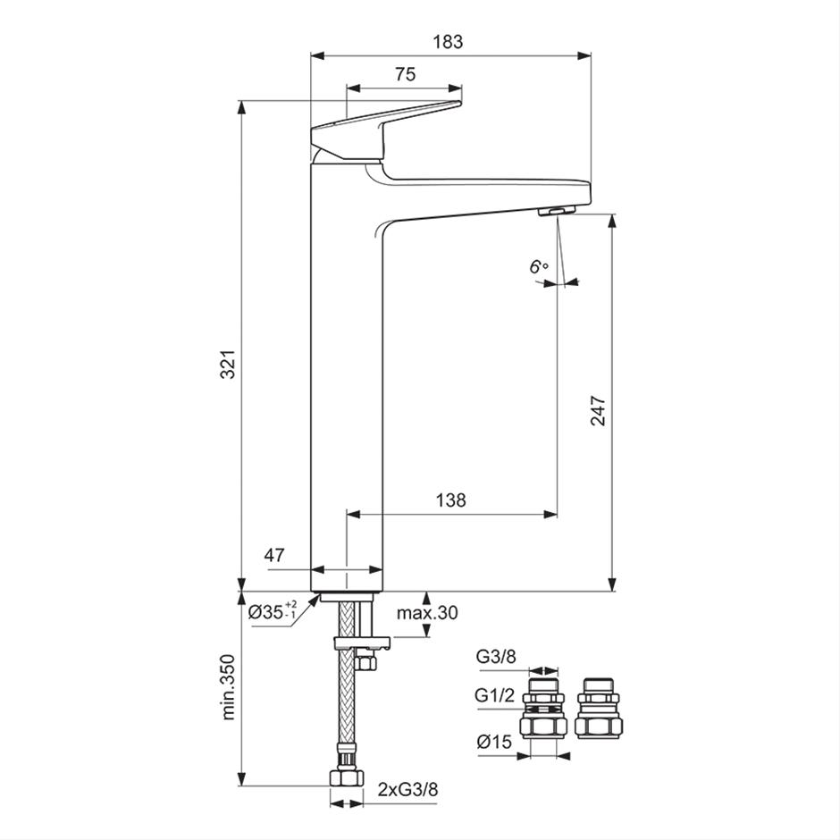 Ideal Standard Ceraplan Single Lever Vessel Basin Mixer - Silk Black - BD255XG