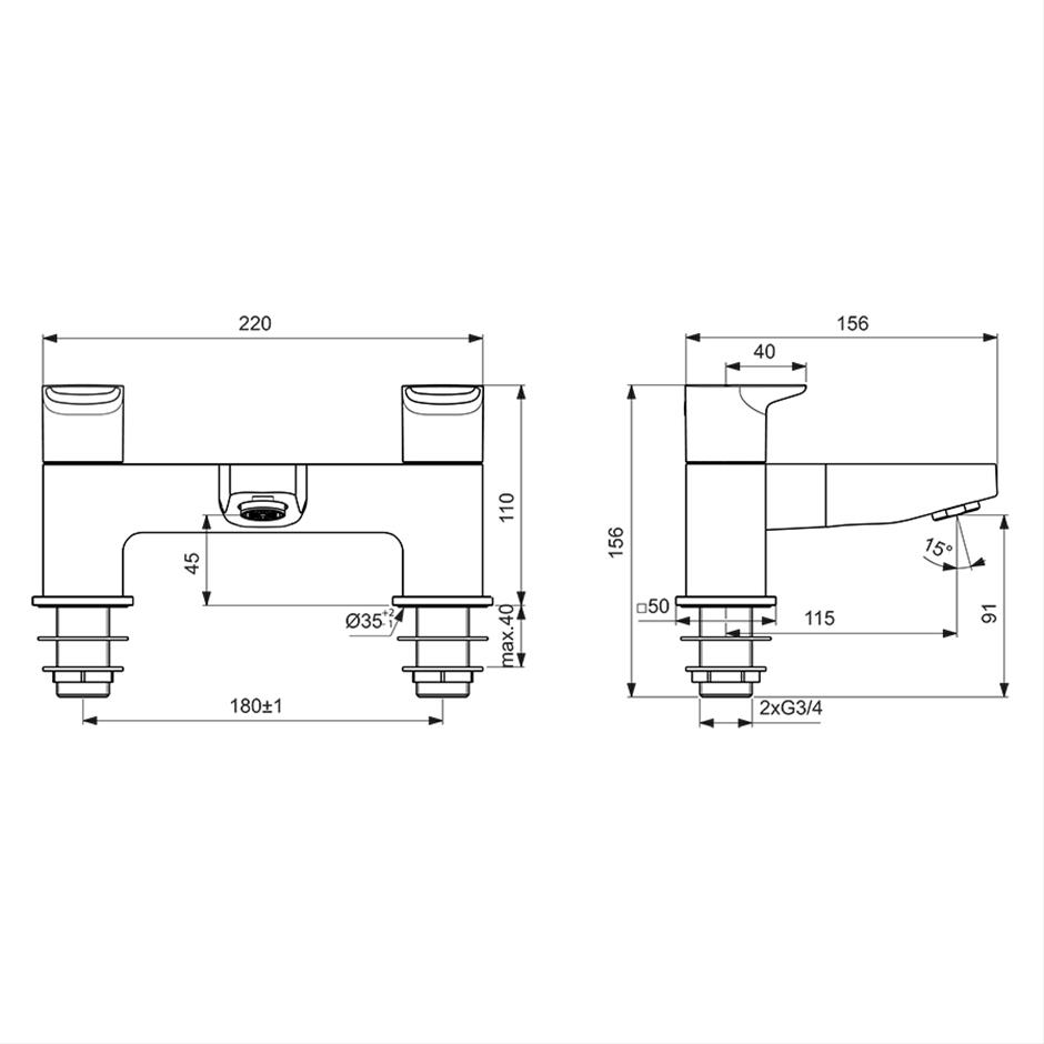 Ideal Standard Ceraplan Chrome Dual Control Bath Filler - BD264AA