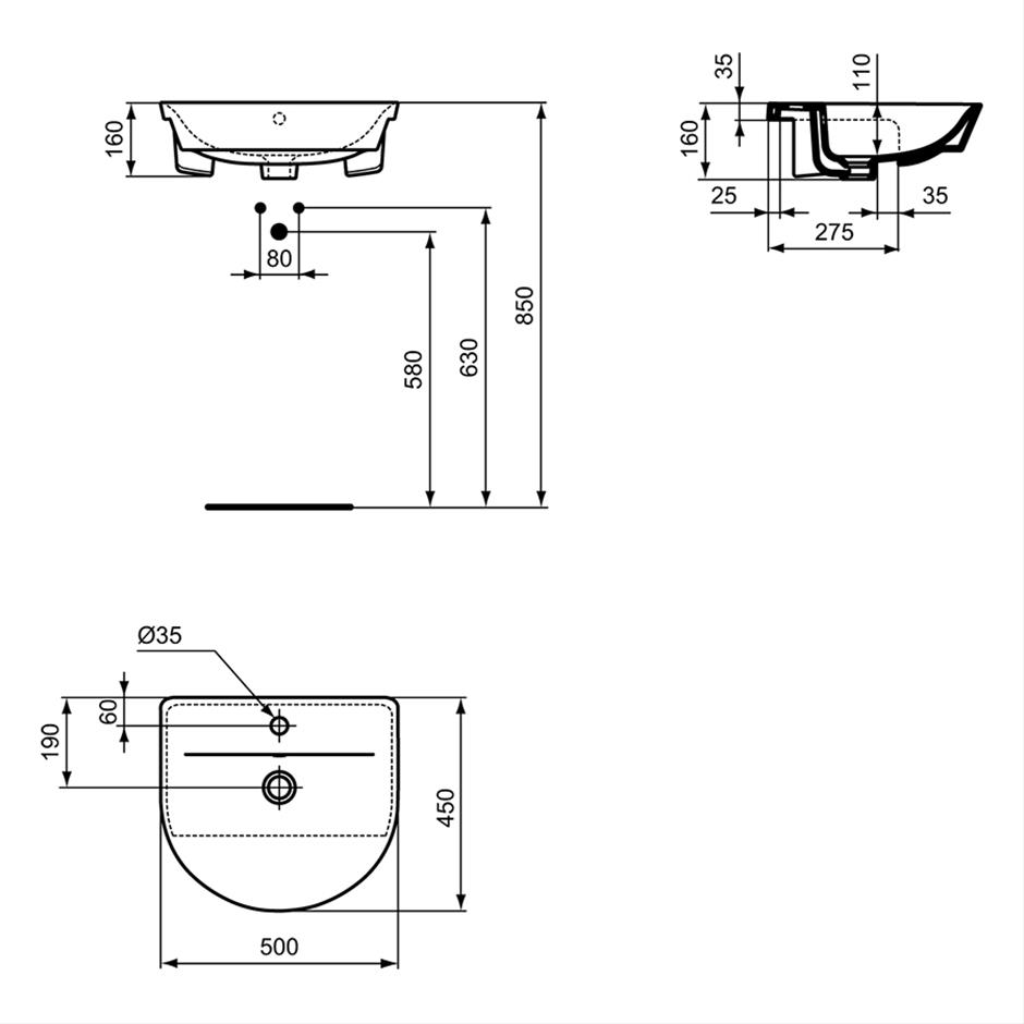 Ideal Standard Connect Air Arc Semi-Countertop Washbasin 50cm - White - E035801
