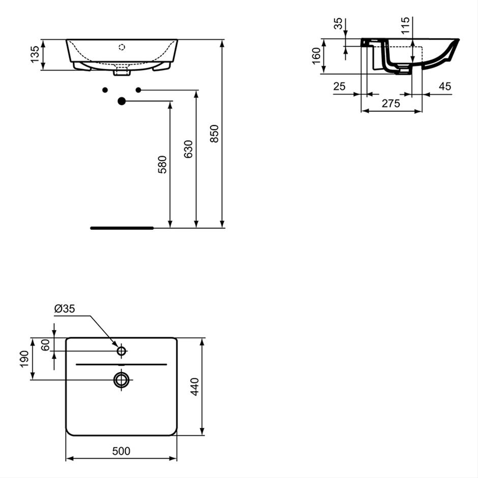 Ideal Standard Connect Air Cube Semi-Countertop Washbasin 50cm - White - E030801