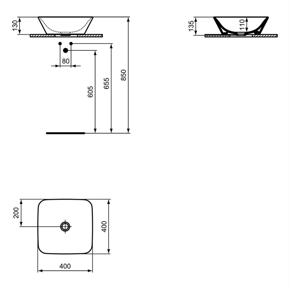 Ideal Standard Connect Air Cube Vessel Washbasin No Tapholes 40cm - White - E034701