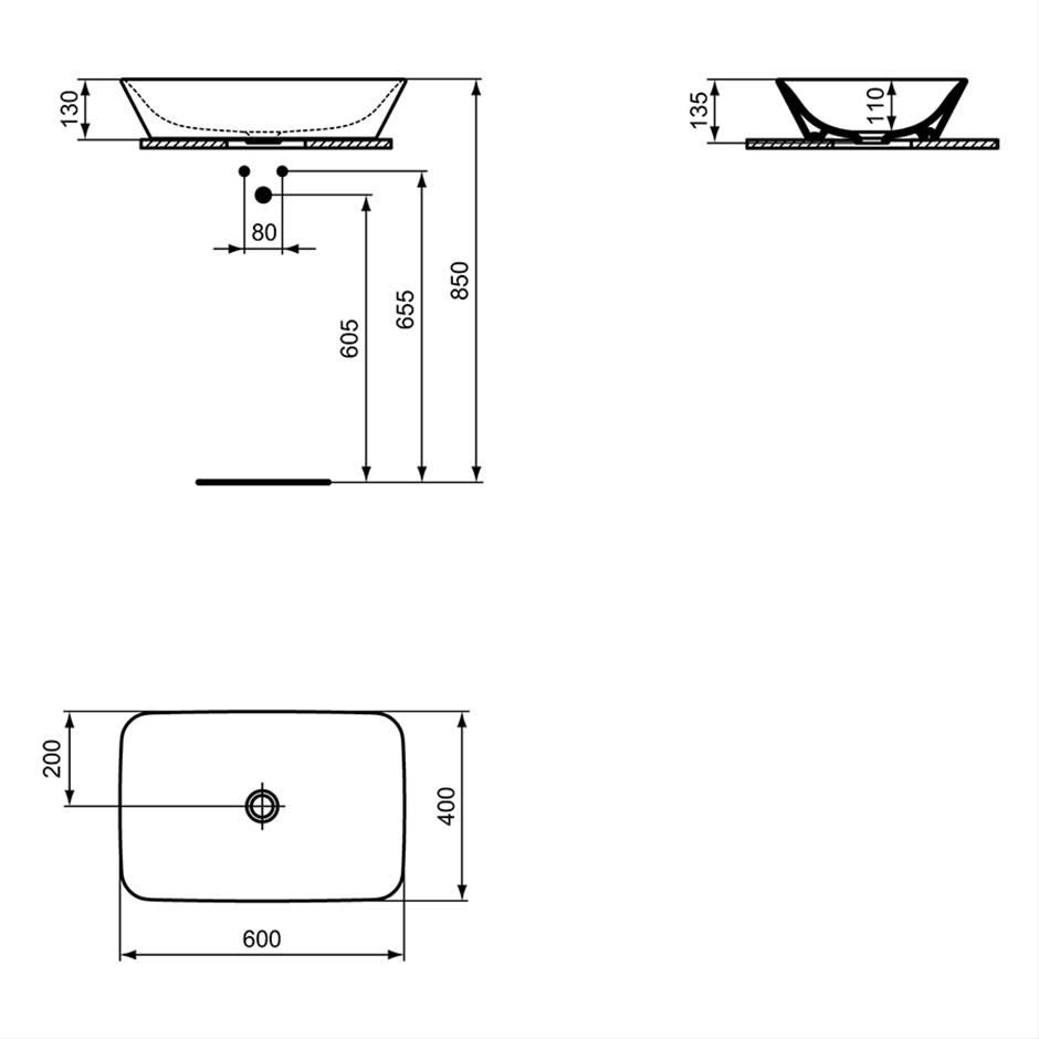 Ideal Standard Connect Air Cube Vessel Washbasin 60cm - White - E034801