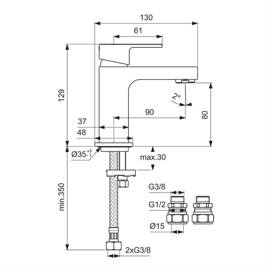 Ideal Standard Edge Single Lever Mini Basin Mixer - Chrome - A7575AA