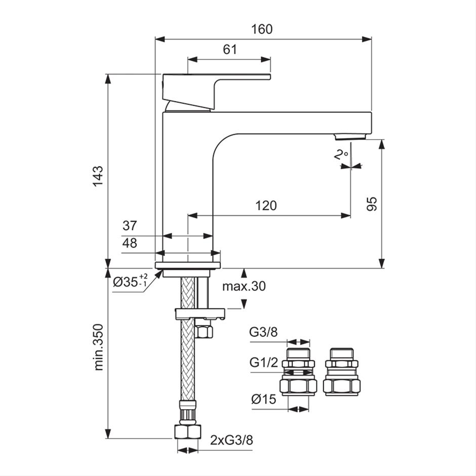 Ideal Standard Edge Single Lever Basin Mixer - Chrome - A7576AA