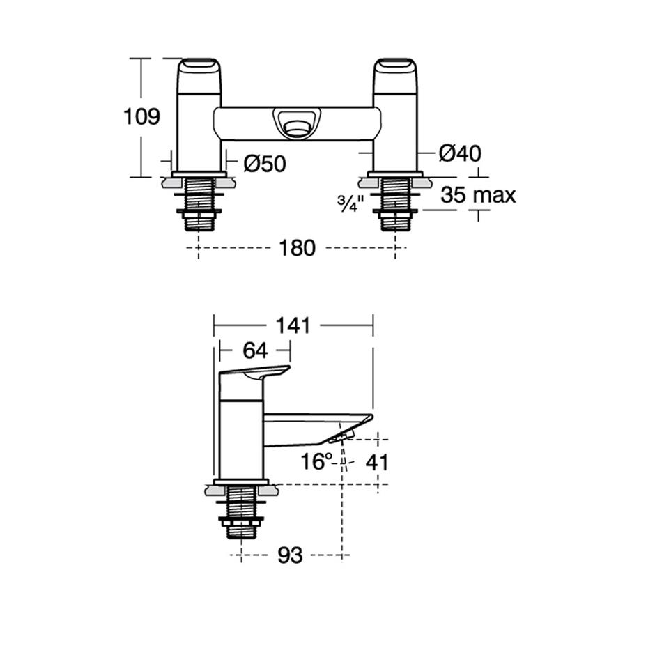 Ideal Standard Tesi 2 Hole Dual Control Bath Filler - Chrome - A6590AA
