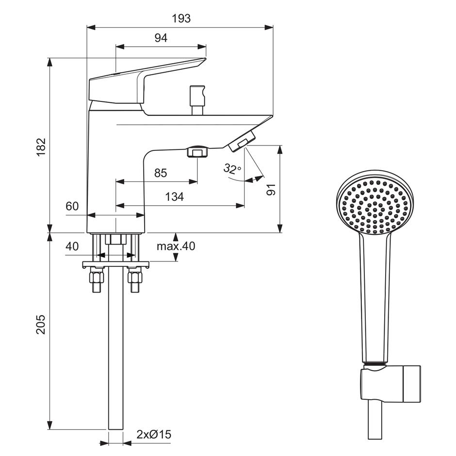 Ideal Standard Tesi 1 Hole Bath Shower Mixer - Chrome - B1957AA