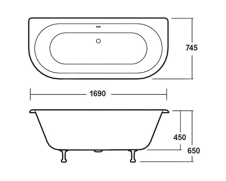 Launde Abbey Back to Wall Double Ended Freestanding Bath - Pride Leg Set 1700mm
