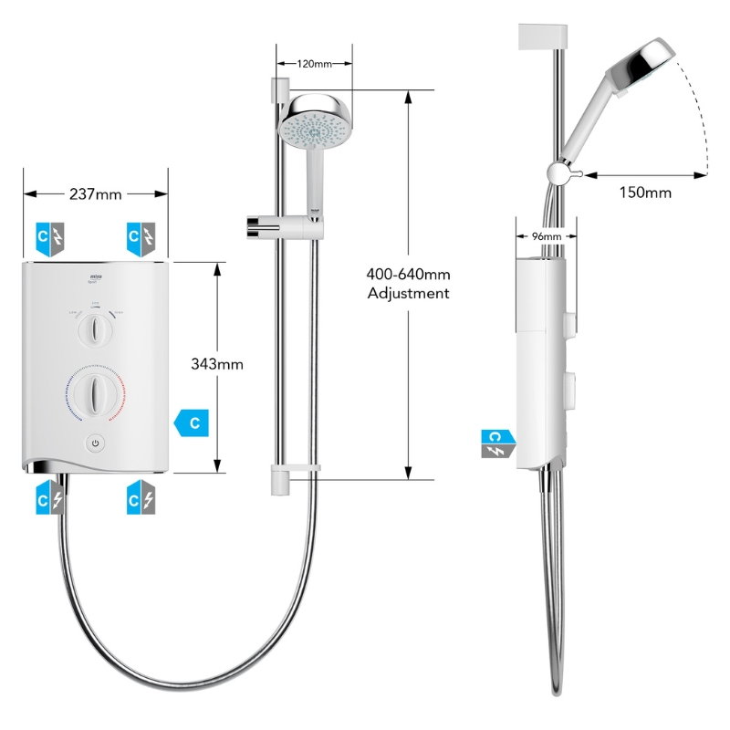 Mira Sport Multi-Fit (9.8 kW) Electric Shower - White/Chrome - 1.1746.834