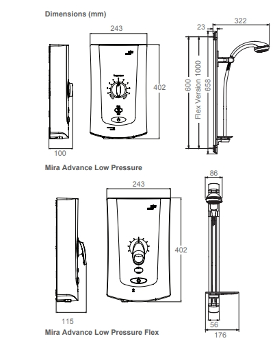 Mira Advance Low Pressure Flex 9.0Kw Electric Shower - White - 1.1759.003