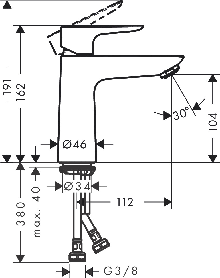 Hansgrohe Talis E Single Lever Basin Mixer 110 Coolstart Without Waste - Matt Black - 71714670 - 162mmx112mm