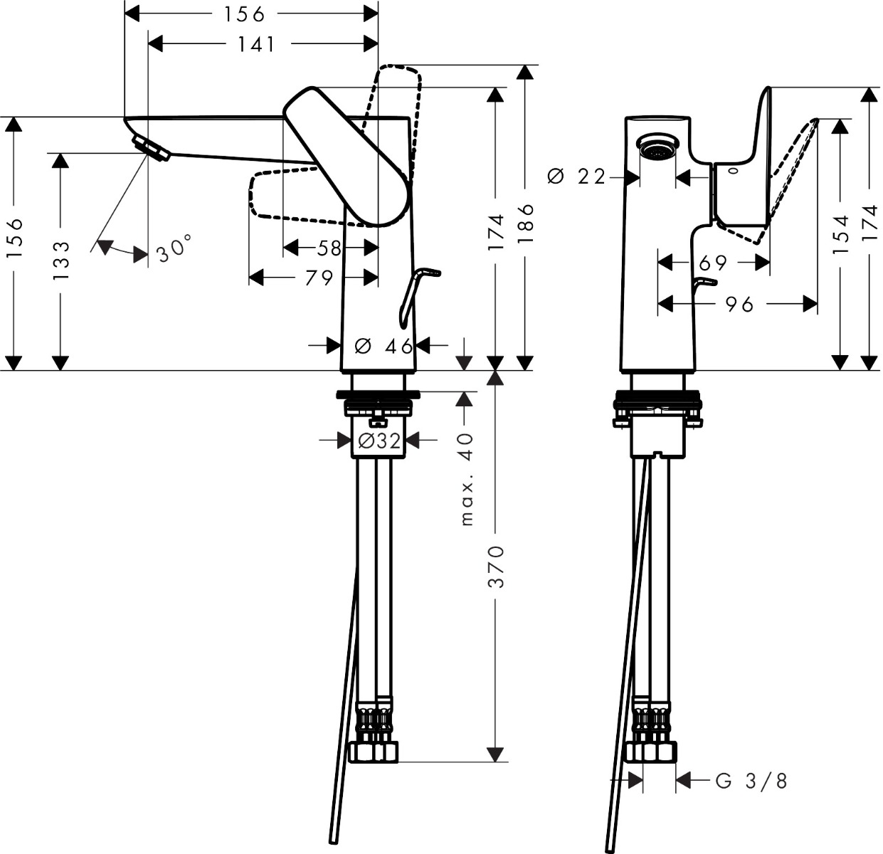 Hansgrohe Talis E Single Lever Basin Mixer 150 with Pop-up Waste - Matt Black - 71754670 - 156mmx156mm