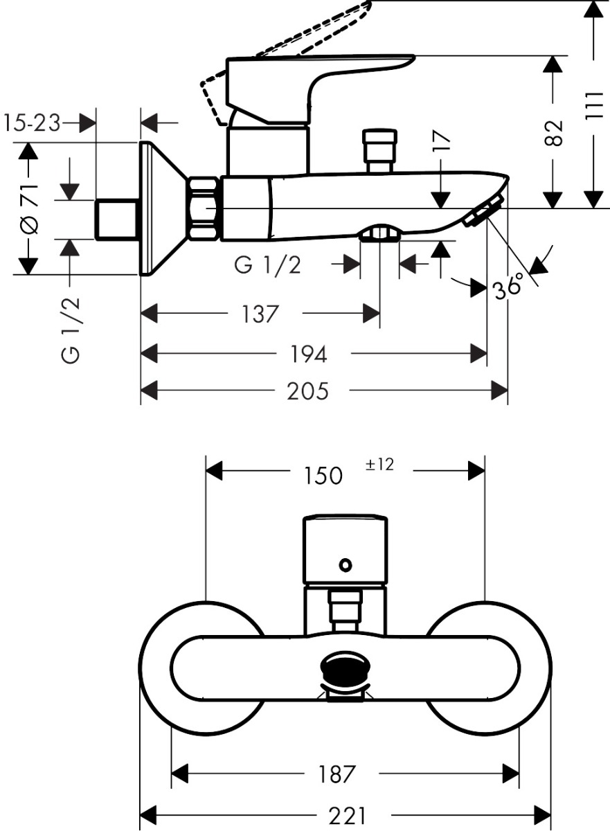 Hansgrohe Talis E Single Lever Manual Bath Mixer For Exposed Installation - Chrome - 71740000