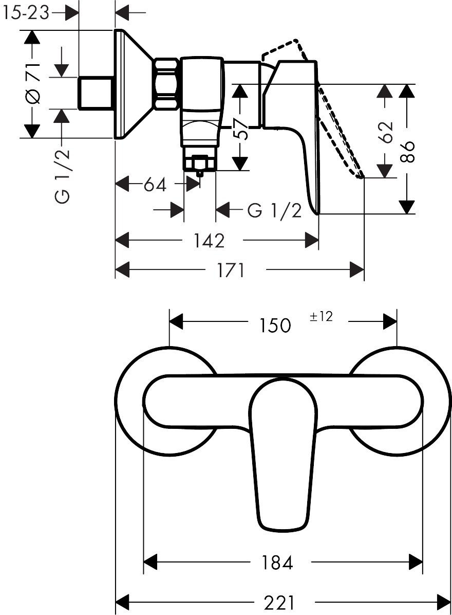 Hansgrohe Talis E Single Lever Manual Shower Mixer For Exposed Installation - Matt Black - 71760670 - 221mmx86mmx171mm