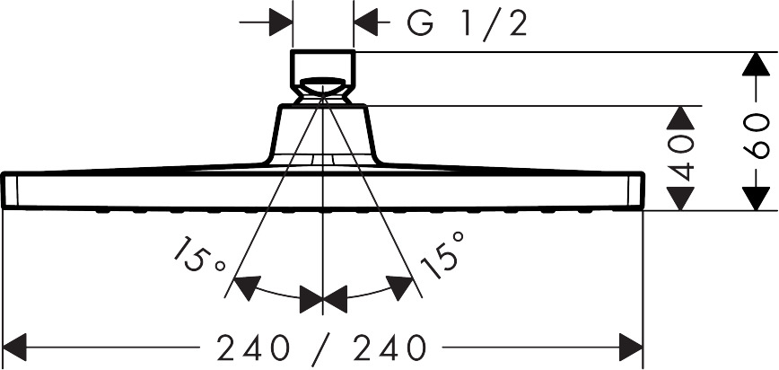 Hansgrohe Crometta E Overhead Shower 240 1jet Ecosmart 9 L/min - Matt Black - 26727670 - 240mmx60mmx240mm