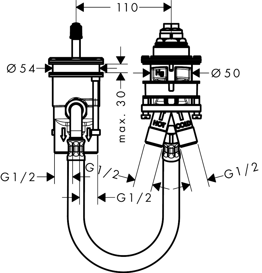 Hansgrohe Basic Set For 2-hole Rim-mounted Bath Mixer - 13159180 - 50mm