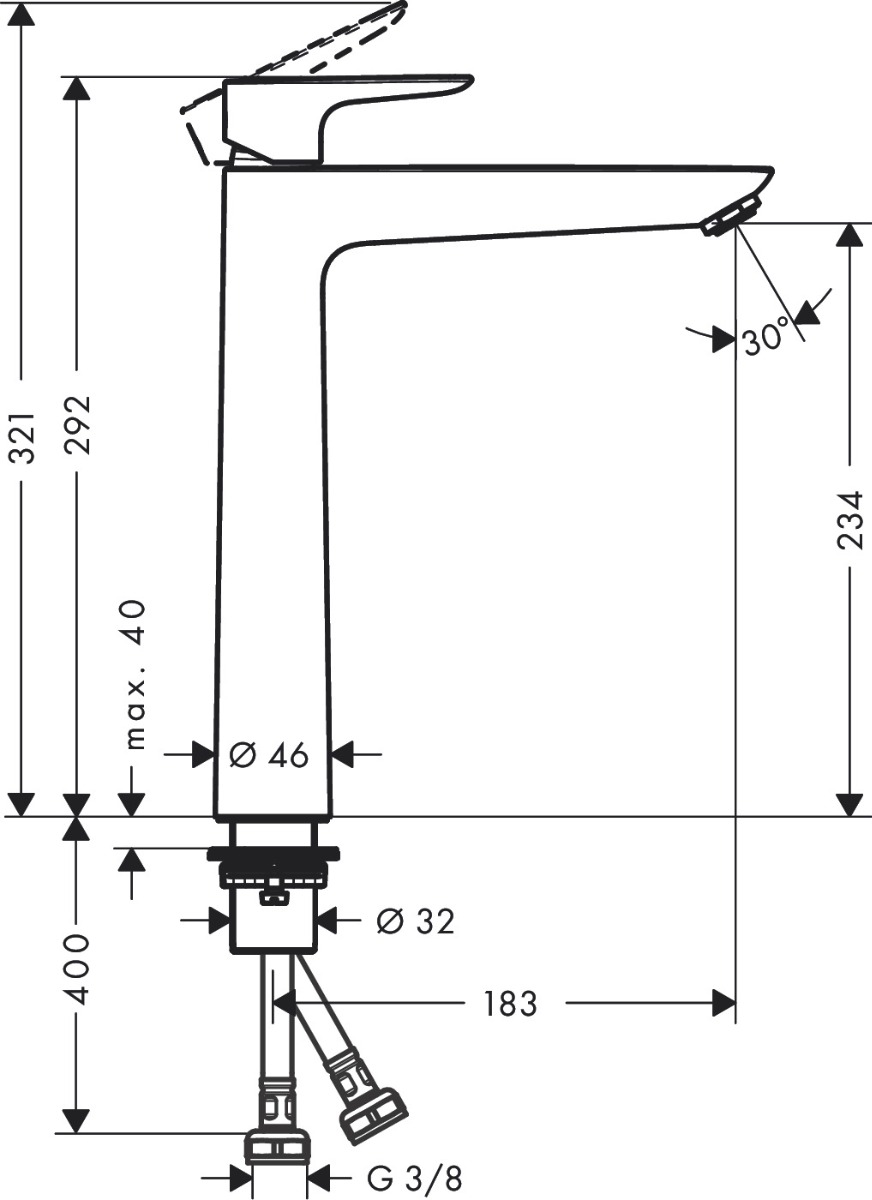 Hansgrohe Talis E Single Lever Basin Mixer 240 Without Waste - Matt Black - 71717670 - 46mmx292mm