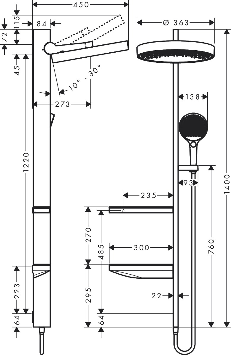 Hansgrohe Rainfinity Showerpipe 360 1jet For Concealed Installation - Matt White - 26842700 - 465mmx310mm