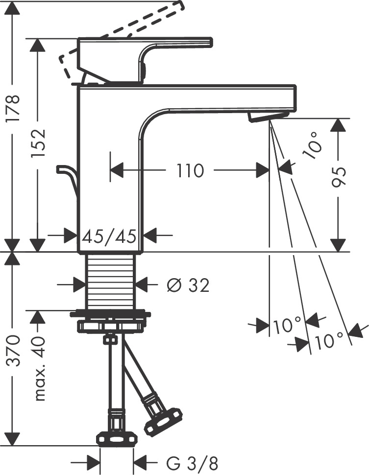 Hansgrohe Vernis Shape Single Lever Basin Mixer 100 With Pop-up Waste Set - Matt Black - 71561670 - 45mmx152mmx110mm