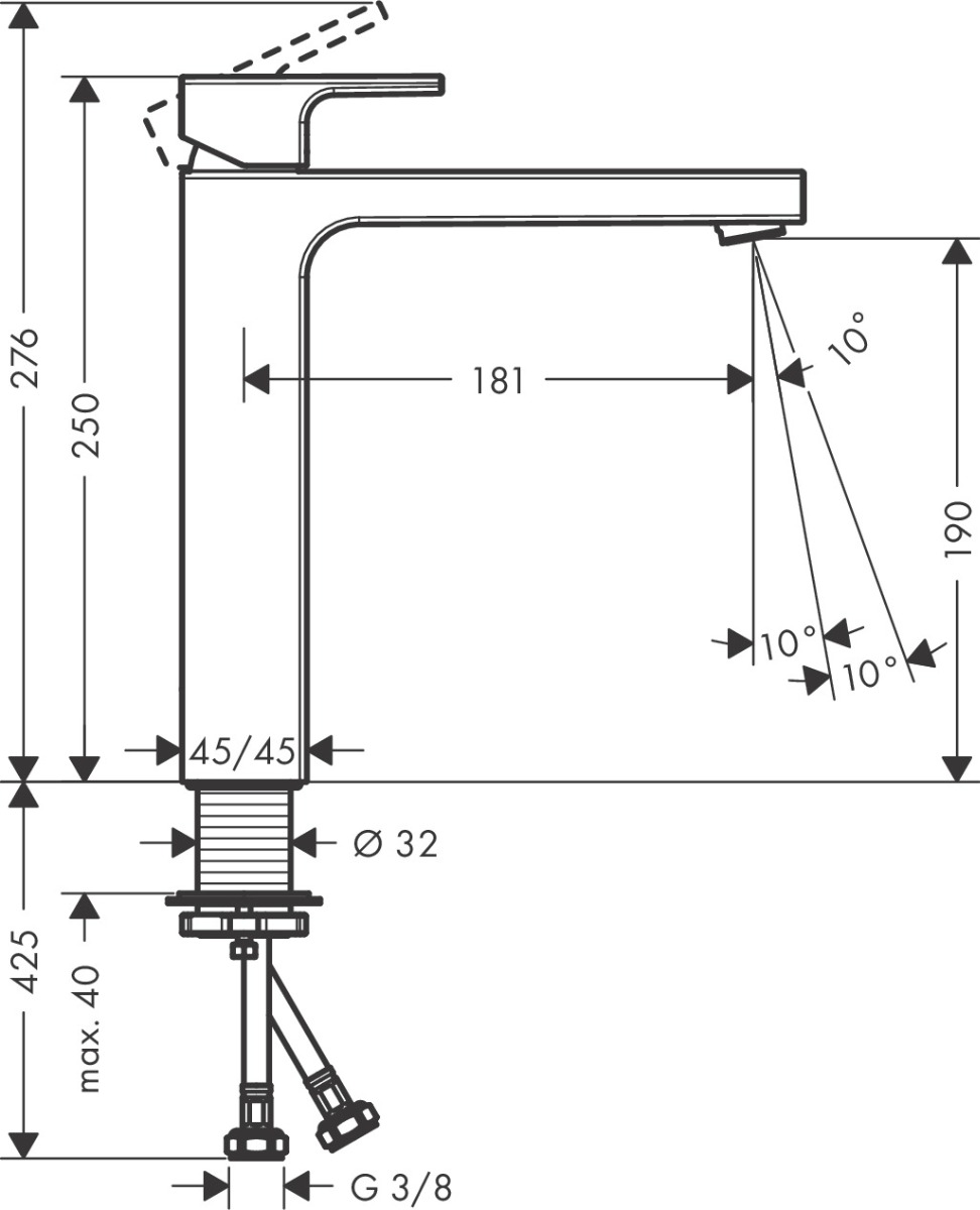 Hansgrohe Vernis Shape Single Lever Basin Mixer 190 Without Waste Set - Matt Black - 71591670