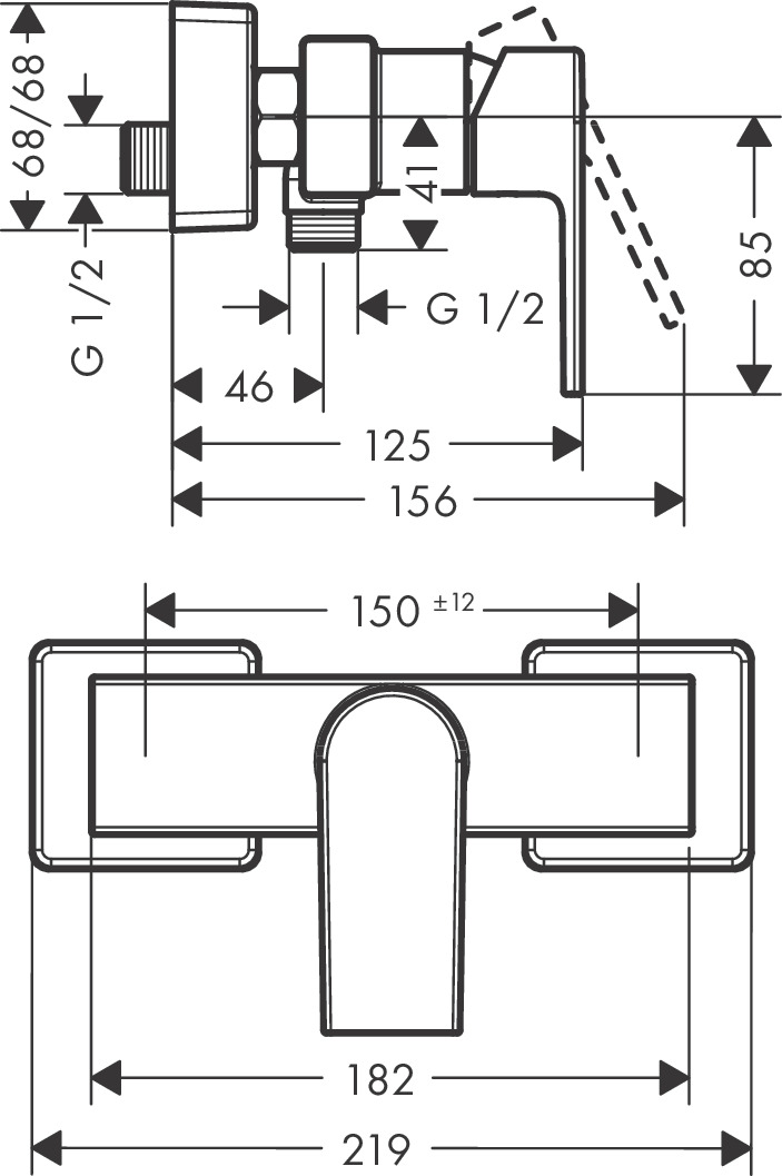 Hansgrohe Vernis Shape Single Lever Shower Mixer For Exposed Installation - Matt Black - 71650670 - 219mmx85mmx125mm