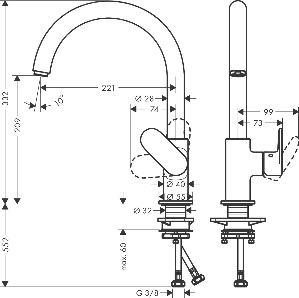 Hansgrohe Vernis Blend M35 Single Lever Kitchen Mixer 210 With Swivel Spout - Matt Black-  71870670