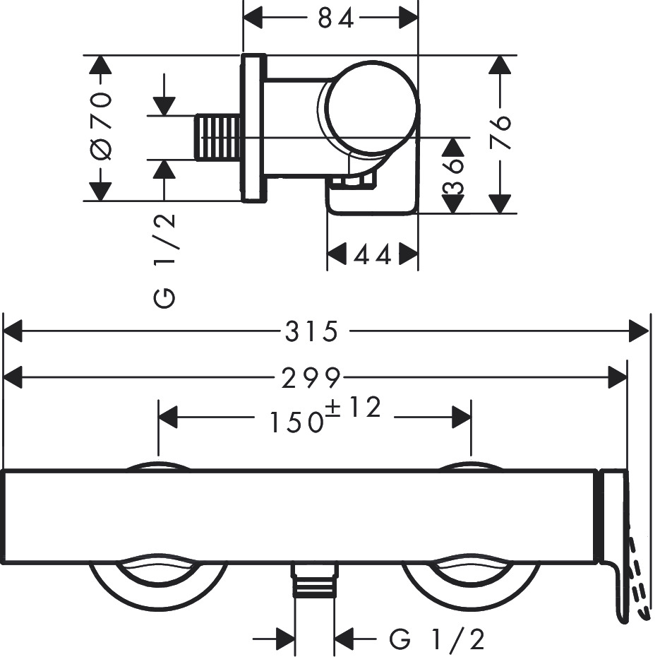 Hansgrohe Vivenis Single Lever Shower Mixer For Exposed Installation - Matt Black - 75620670 - 299mmx76mmx84mm