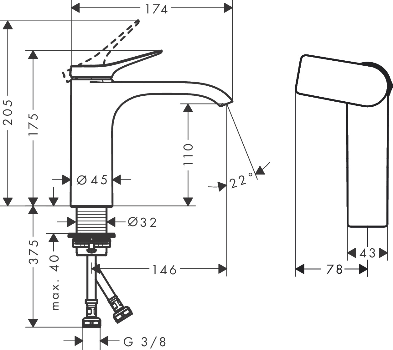 Hansgrohe Vivenis Single Lever Basin Mixer 110 Coolstart Without Waste Set - Matt White - 75024700